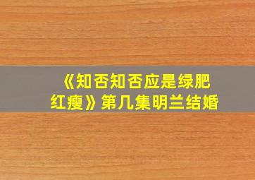 《知否知否应是绿肥红瘦》第几集明兰结婚