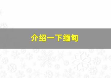 介绍一下缅甸