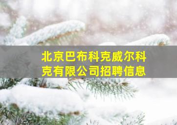 北京巴布科克威尔科克有限公司招聘信息