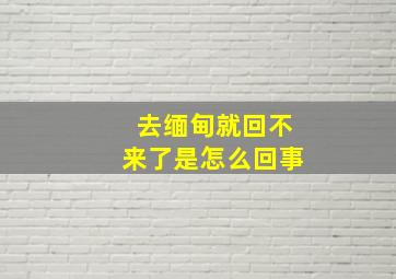 去缅甸就回不来了是怎么回事