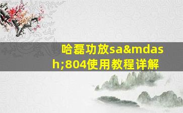 哈磊功放sa—804使用教程详解