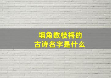 墙角数枝梅的古诗名字是什么