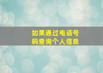 如果通过电话号码查询个人信息