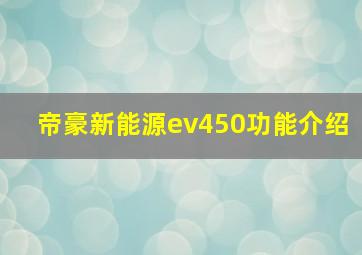 帝豪新能源ev450功能介绍