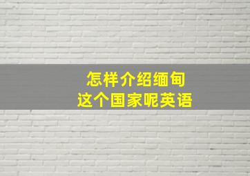 怎样介绍缅甸这个国家呢英语