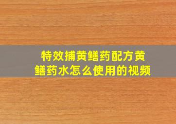 特效捕黄鳝药配方黄鳝药水怎么使用的视频