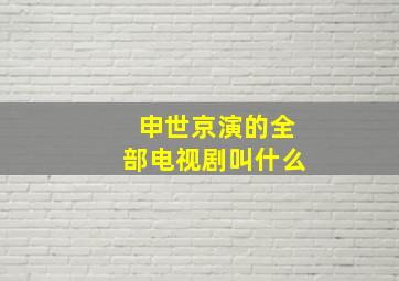 申世京演的全部电视剧叫什么