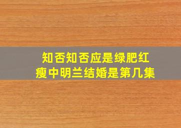 知否知否应是绿肥红瘦中明兰结婚是第几集