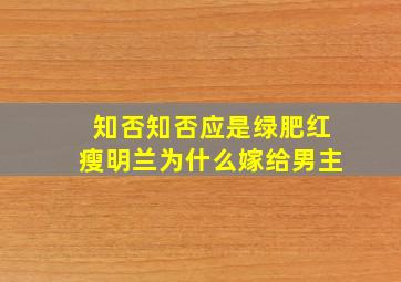 知否知否应是绿肥红瘦明兰为什么嫁给男主