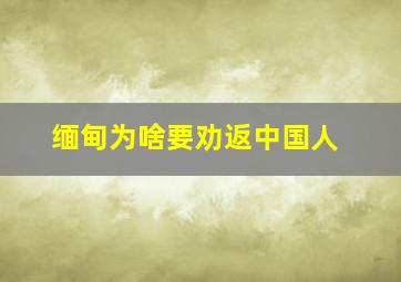 缅甸为啥要劝返中国人