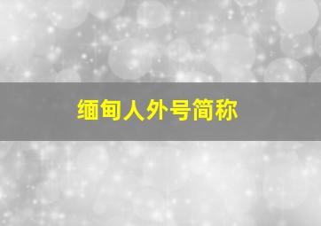 缅甸人外号简称