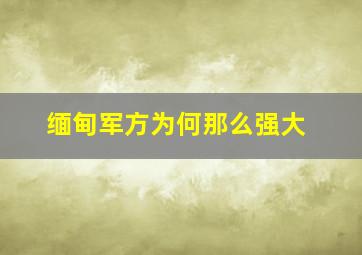 缅甸军方为何那么强大