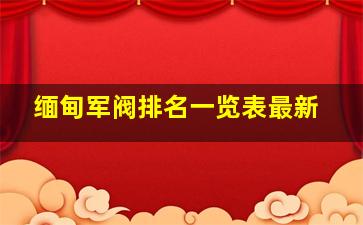 缅甸军阀排名一览表最新