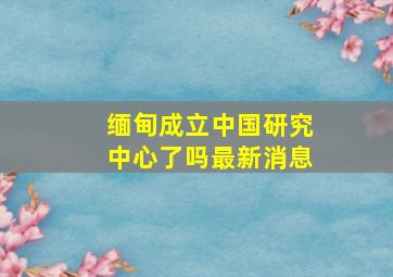 缅甸成立中国研究中心了吗最新消息