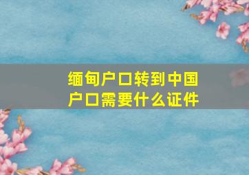 缅甸户口转到中国户口需要什么证件