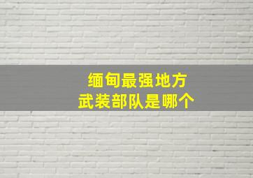 缅甸最强地方武装部队是哪个