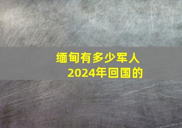 缅甸有多少军人2024年回国的