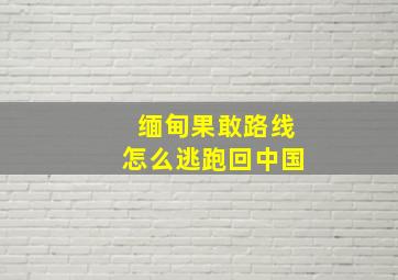 缅甸果敢路线怎么逃跑回中国