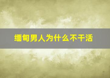 缅甸男人为什么不干活