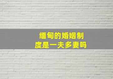 缅甸的婚姻制度是一夫多妻吗