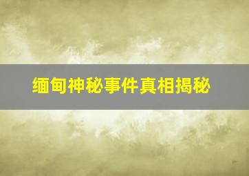 缅甸神秘事件真相揭秘