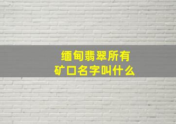 缅甸翡翠所有矿口名字叫什么