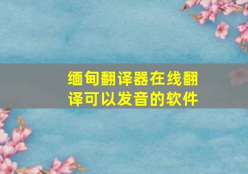 缅甸翻译器在线翻译可以发音的软件