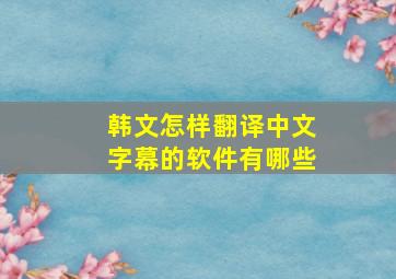 韩文怎样翻译中文字幕的软件有哪些